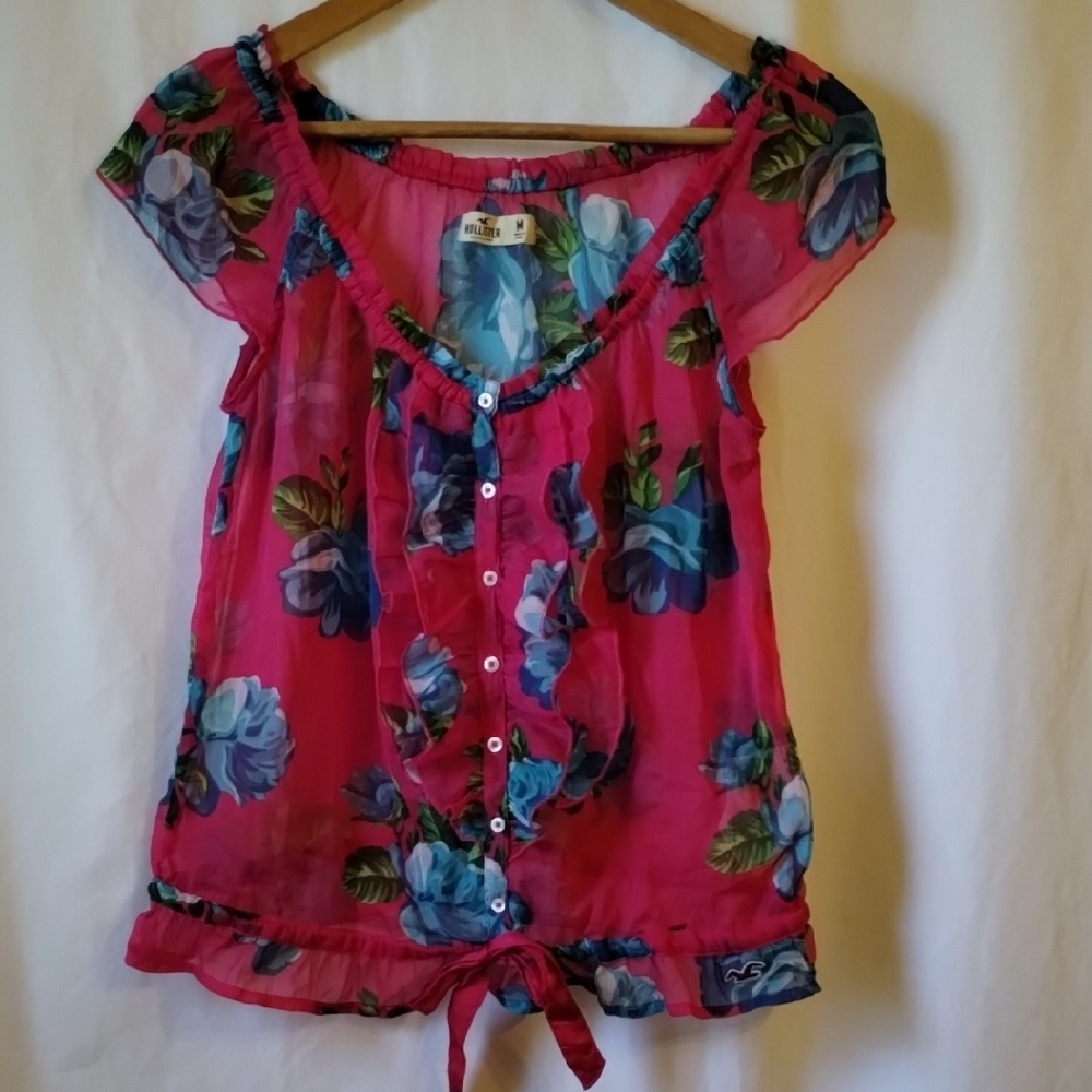 Hollister Vibrant Pink Floral Blouse